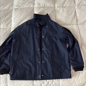 Ralph Lauren Blue Windbreaker with Stand-Up Collar and Textured Finish